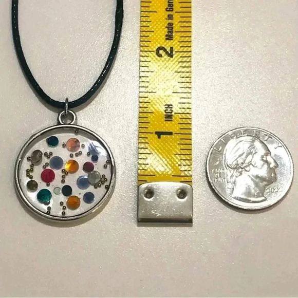 Handmade Circle Resin Glitter Gemstone Multicolor Waxed Cord Silver Necklace New - Picture 2 of 3